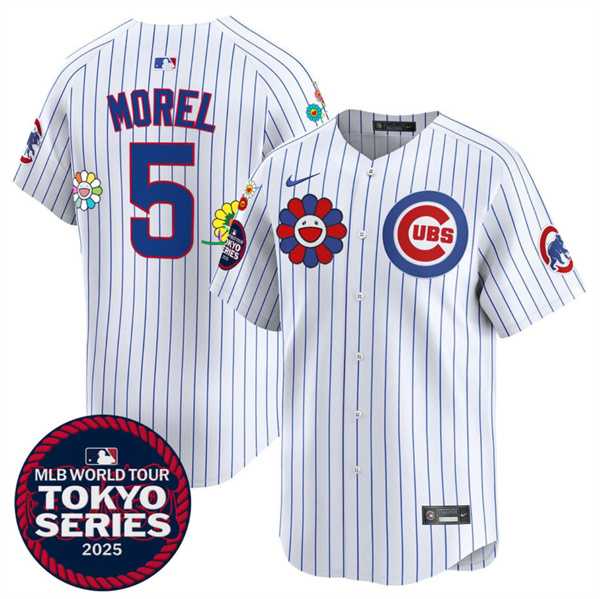 Mens Chicago Cubs #5 Christopher Morel White 2025 Tokyo Series Limited Stitched Jersey Dzhi